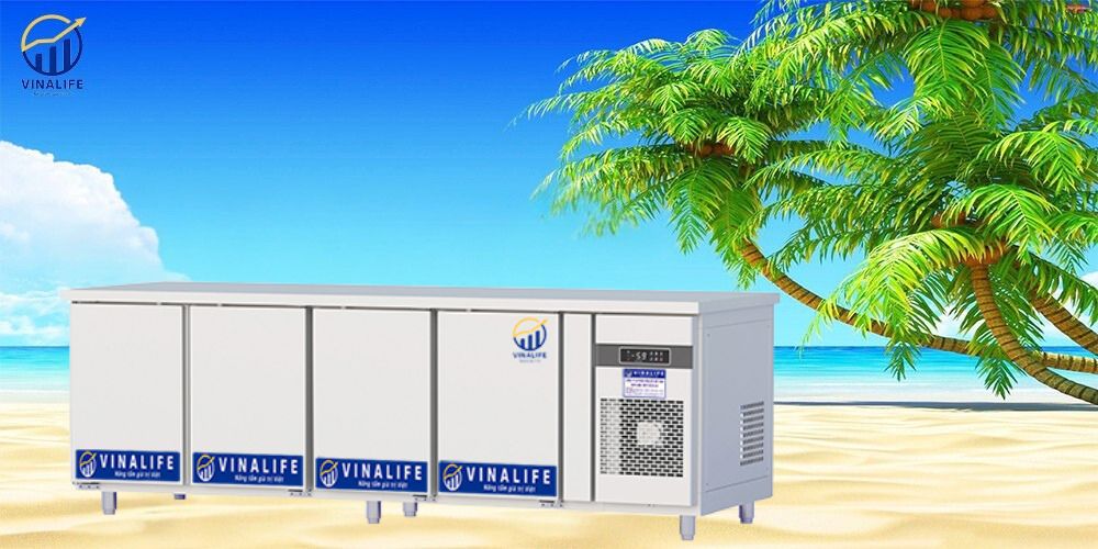 Tủ Bàn Lạnh Quạt Gió Cánh Inox 2,25m