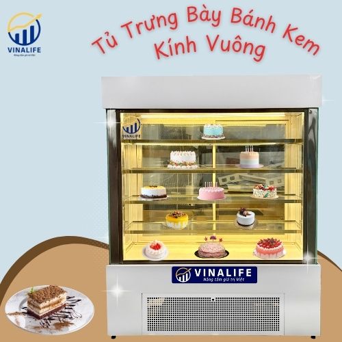 Tủ Trưng Bày Bánh Kem Kính Vuông 5 Tầng 120cm