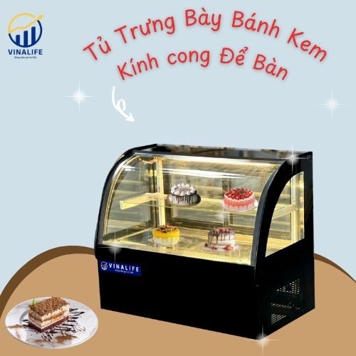 Tủ Trưng Bày Bánh Kem Để Bàn Kính Cong 120cm
