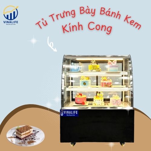 Tủ Trưng Bày Bánh Kem Kính Cong 3 Tầng 90cm