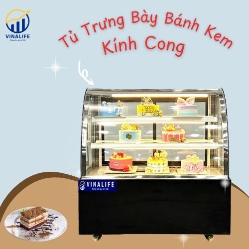 Tủ Trưng Bày Bánh Kem Kính Cong 3 Tầng 150cm
