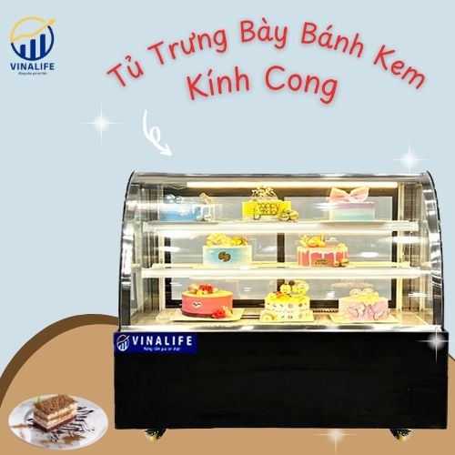 Tủ Trưng Bày Bánh Kem Kính Cong 3 Tầng 180cm