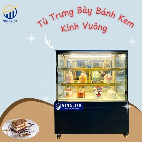 Tủ Trưng Bày Bánh Kem Kính Vuông 3 Tầng 90
