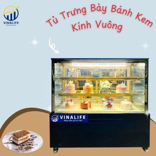 Tủ Trưng Bày Bánh Kem Kính Vuông 3 Tầng 150cm